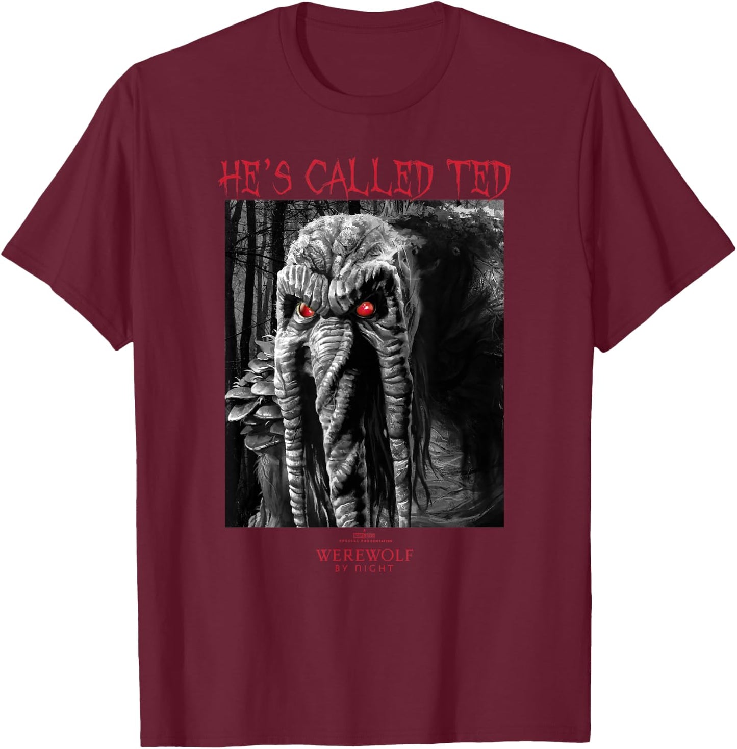 Marvel Werewolf by Night Man-Thing Hes Called Ted Portrait T-Shirt - T-Shirt | Maroon