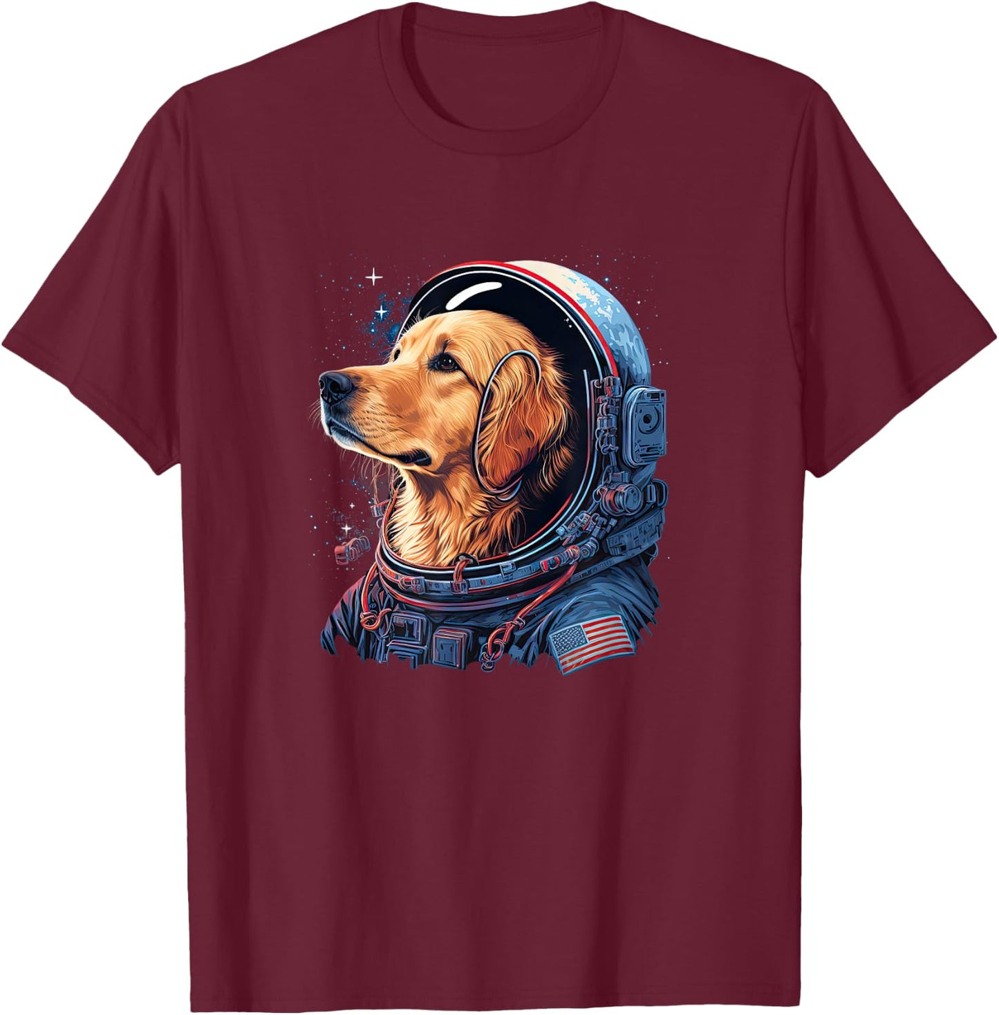 Funny Golden Retriever Astronaut in the space T-Shirt - T-Shirt | Maroon