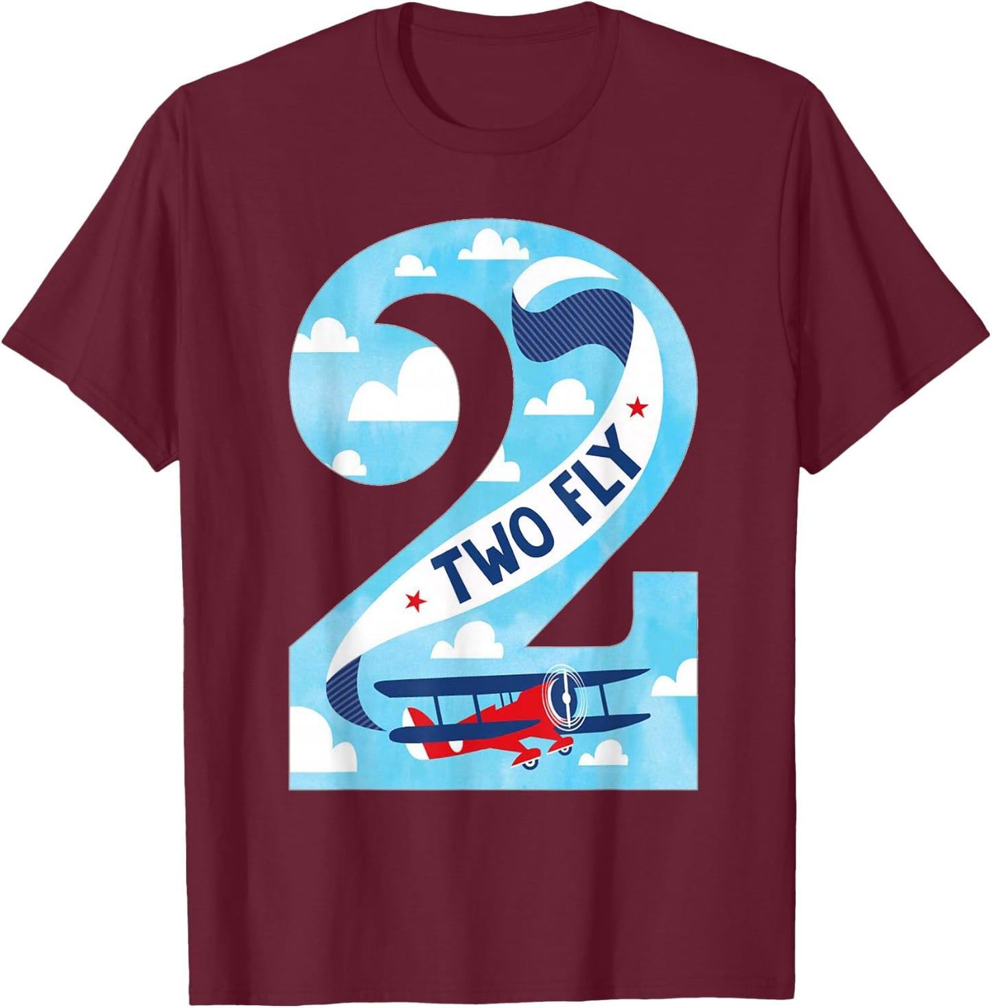 Two Fly 2 Years Old Birthday 2nd Bday Birthday Boy Airplane T-Shirt - T-Shirt | Maroon