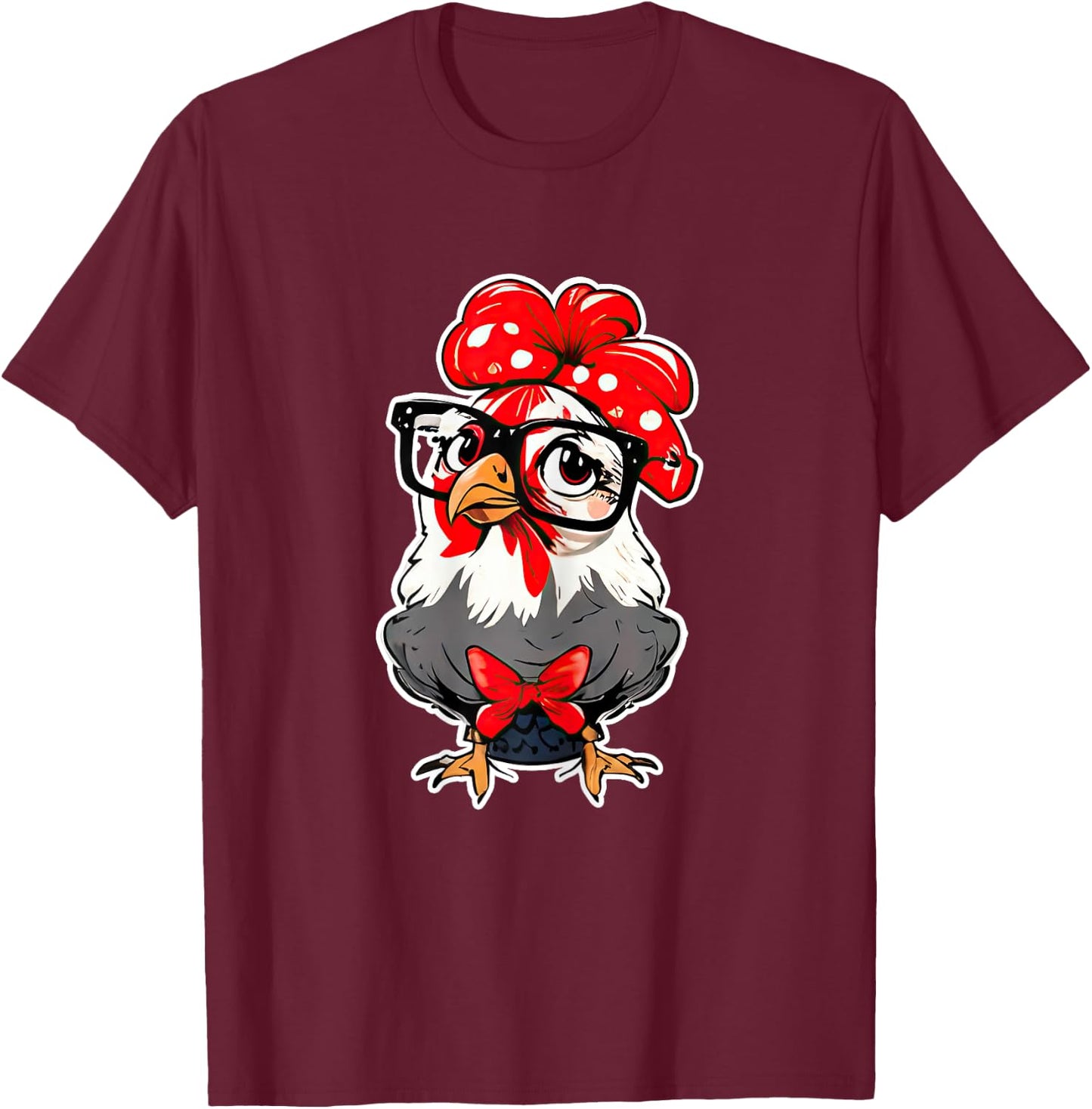 Cute Chicken With Bandana Headband and Glasses Women Girl T-Shirt - T-Shirt | Maroon