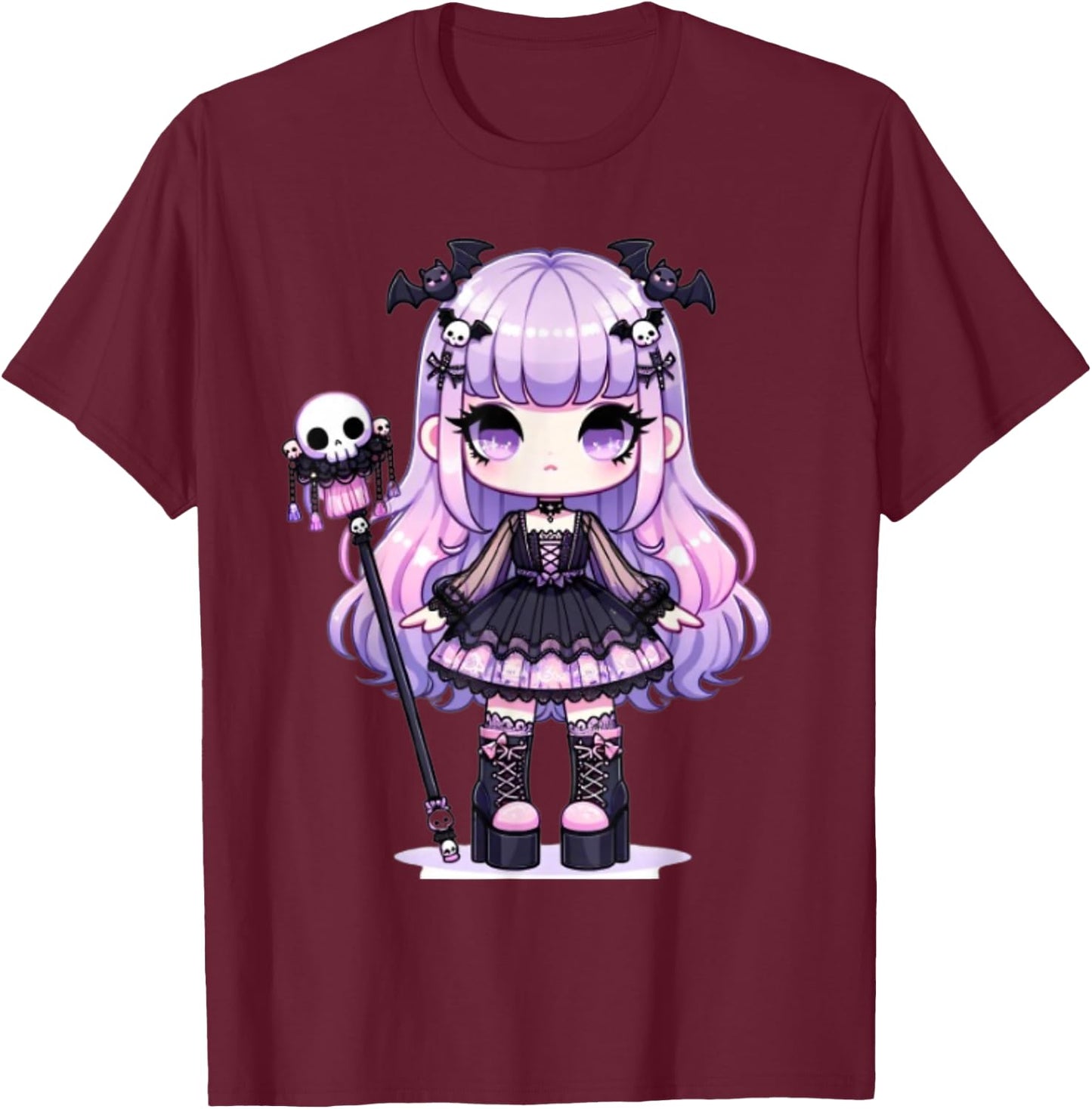 Lilac Chibi Pastel Goth Girl Kawaii Creepy Cute Anime T-Shirt - T-Shirt | Maroon