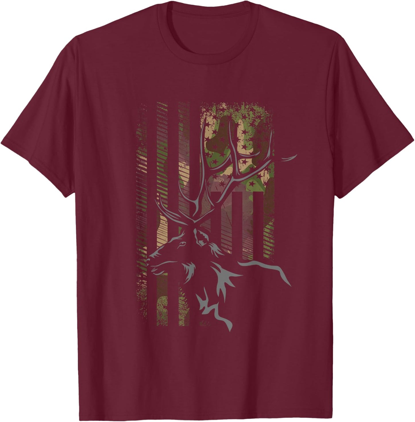American Flag Camo Camouflage Outdoor Antlers Elk Deer Women Kids Men T-Shirt - T-Shirt | Maroon
