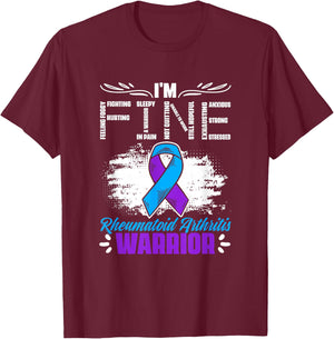 I'm Fine Ribbon Warrior Rheumatoid Arthritis Awareness T-Shirt - T-Shirt | Maroon