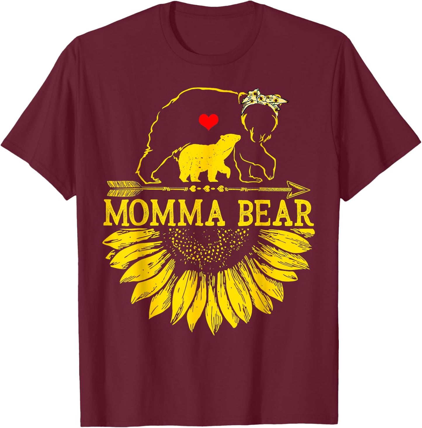 Momma Bear Mothers Day Sunflower Family T-Shirt - T-Shirt | Maroon