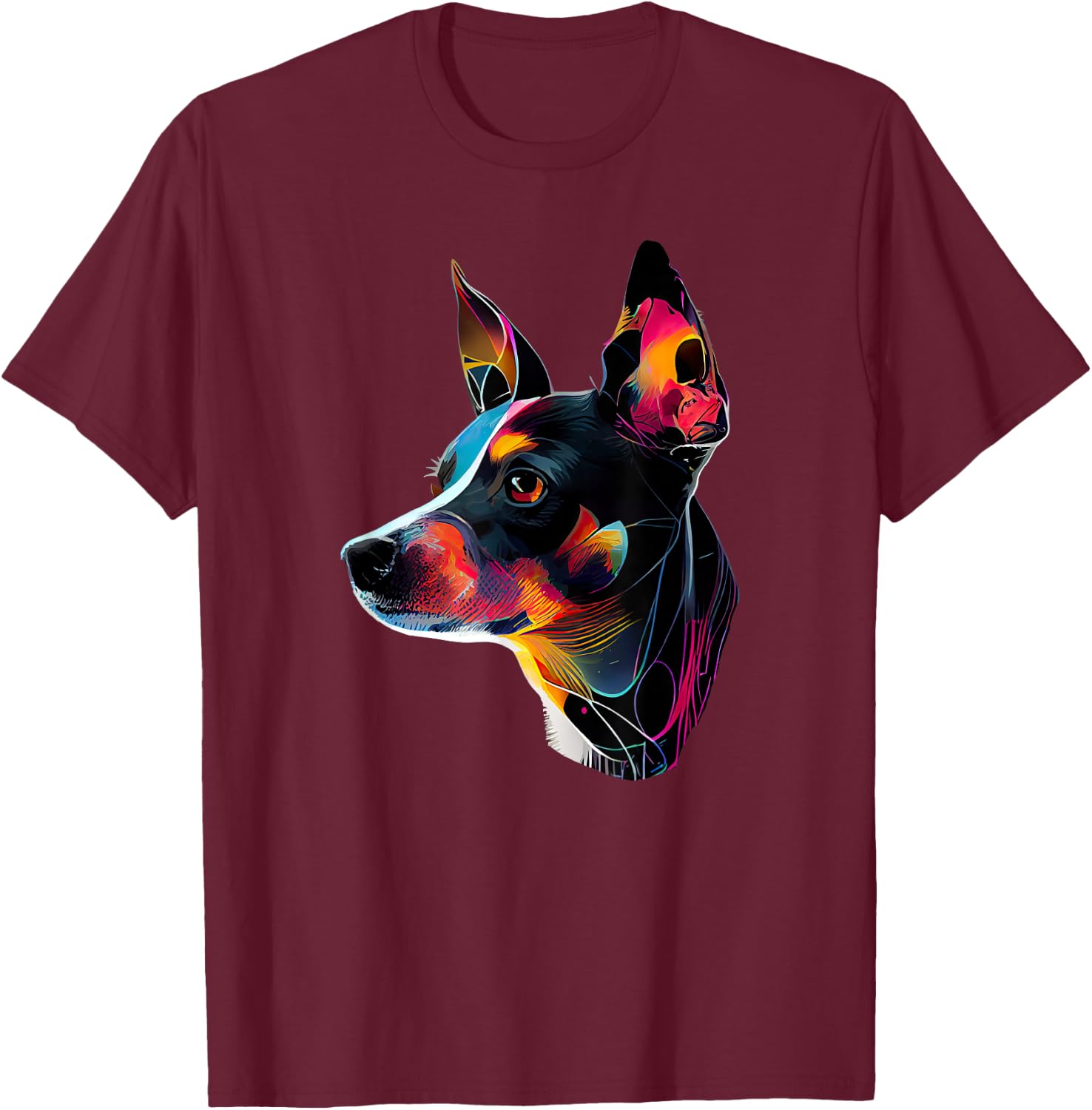 Rat Terrier Mom Designs Rat Terrier Pop Art - Black, Small - Rat Terrier Lovers, Women, -Adults, Short Sleeve, Classic Fit, Cotton 65% Polyester 35% T-Shirt - T-Shirt | Maroon