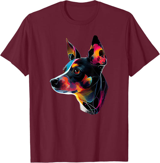 Rat Terrier Mom Designs Rat Terrier Pop Art - Black, Small - Rat Terrier Lovers, Women, -Adults, Short Sleeve, Classic Fit, Cotton 65% Polyester 35% T-Shirt - T-Shirt | Maroon