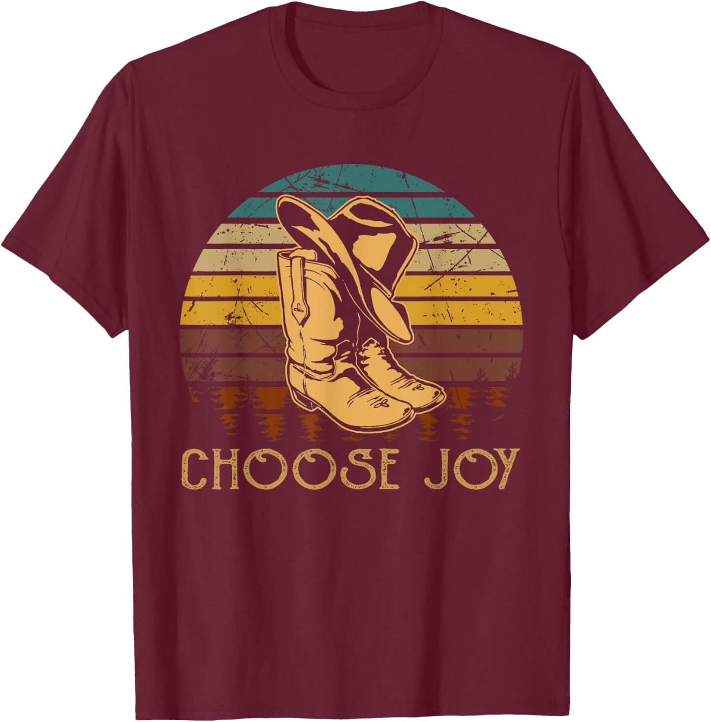 Chooses Joy Boot with Hat Cowboy T-Shirt - T-Shirt | Maroon