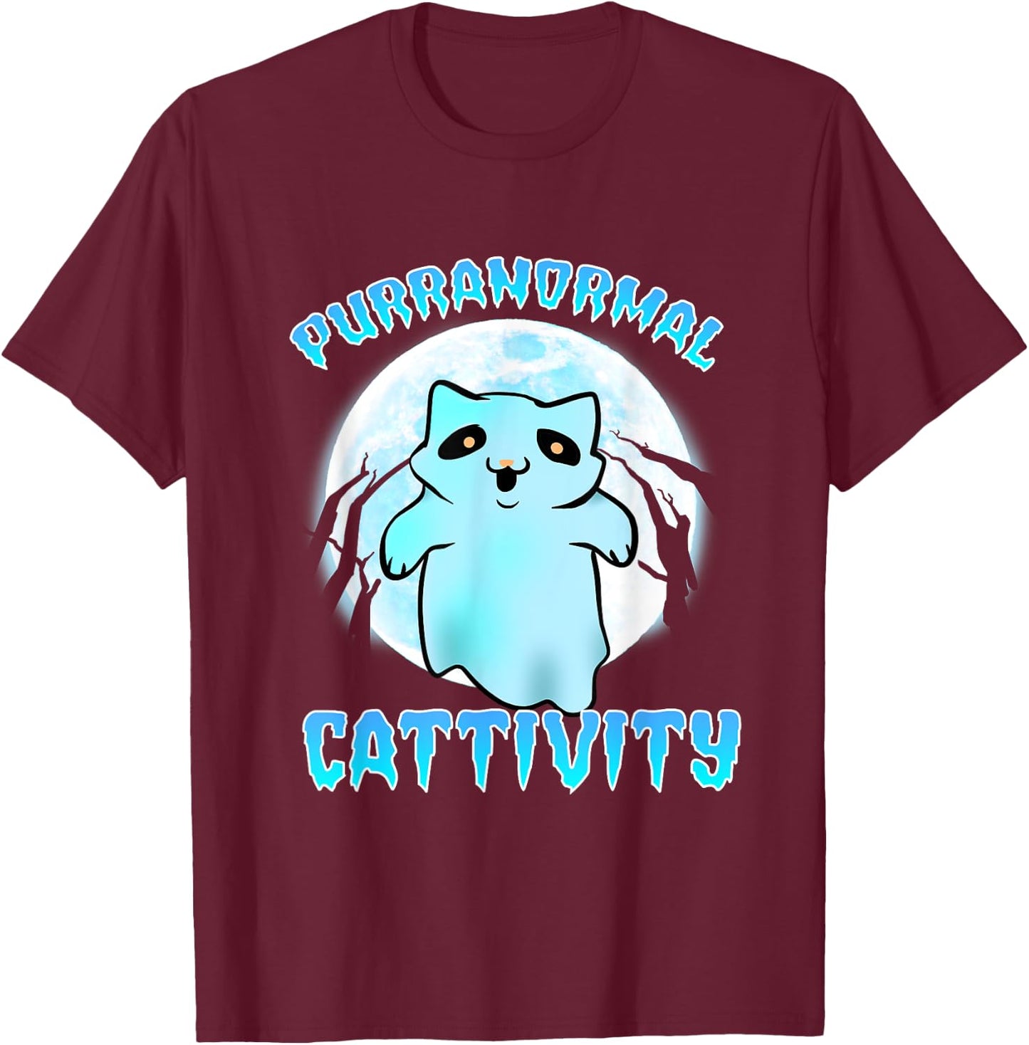Cat Paranormal Catttivities Phasmophobia T-Shirt - T-Shirt | Maroon