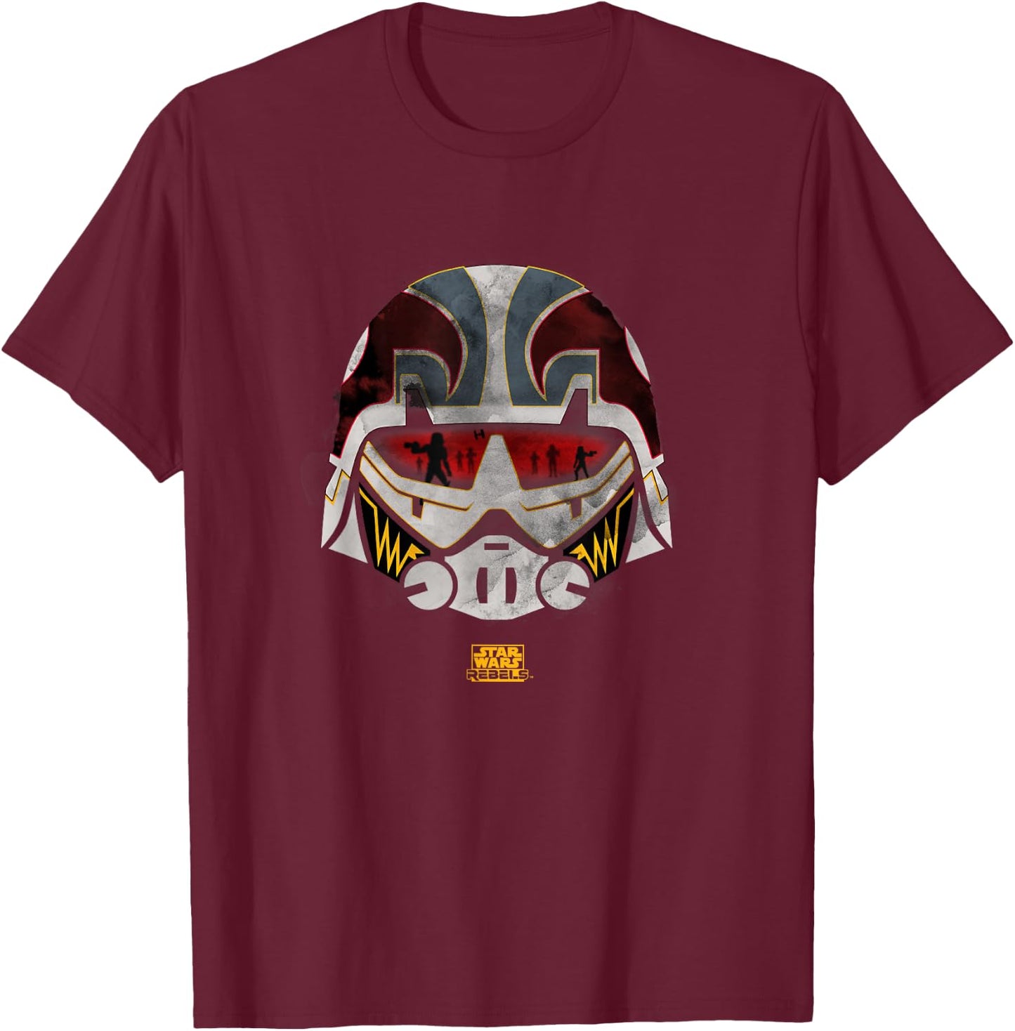 Star Wars Rebels Ezra Bridger Cadet Helmet Distressed Logo T-Shirt - T-Shirt | Maroon