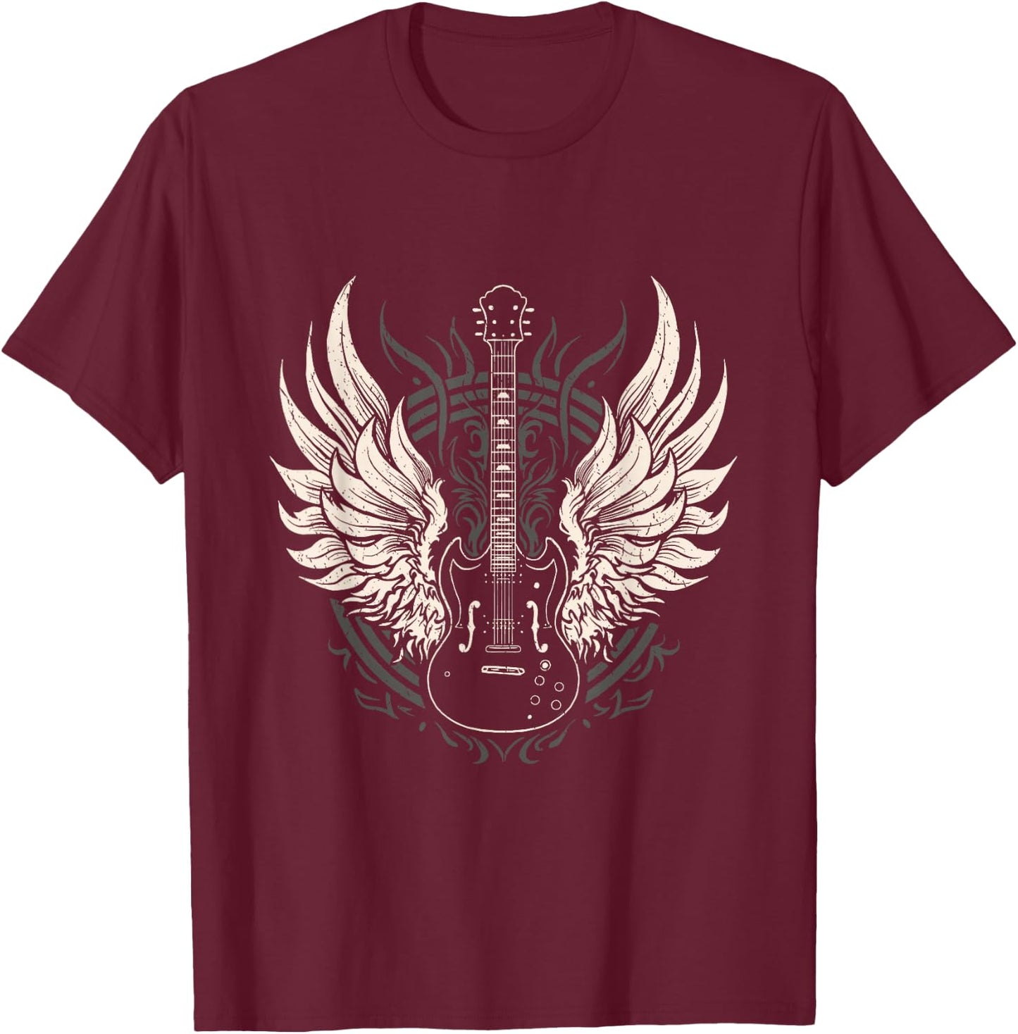 Guitar Wings Vintage Retro 80s Rock & Roll Music T-Shirt - T-Shirt | Maroon