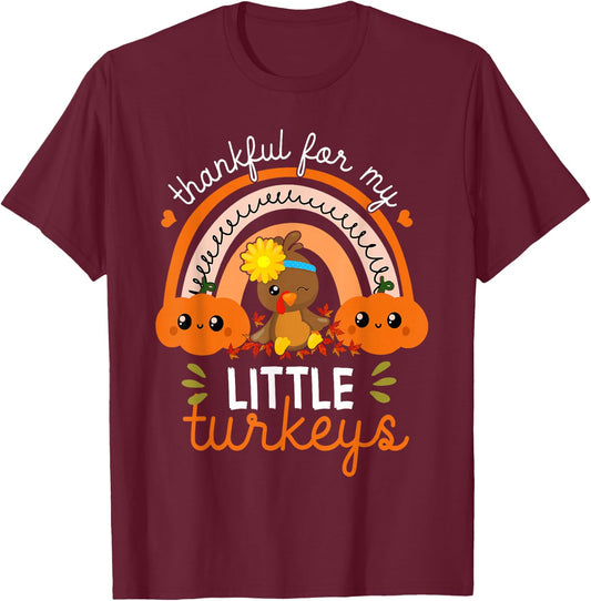 Teacher Thanksgiving shirt Thankful For My little Turkeys T-Shirt - T-Shirt | Maroon