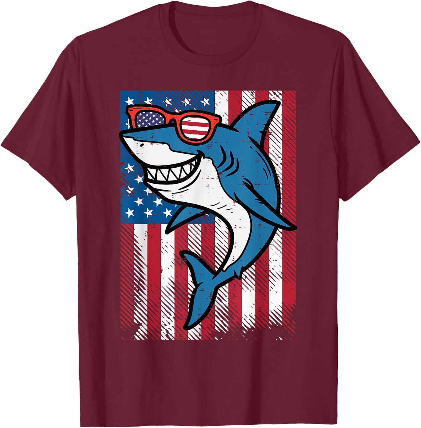 4th July Shark US Flag Independence Day America Men Boys Kid T-Shirt - T-Shirt | Maroon