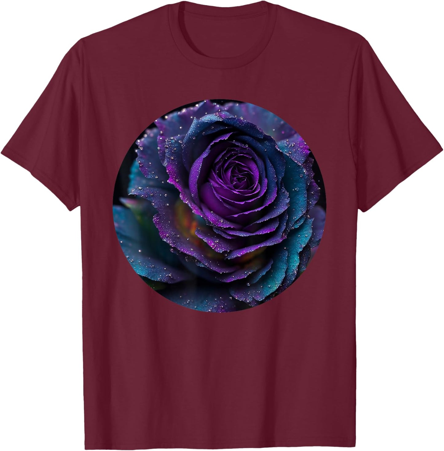 Black Purple Rose Flower Floral T-Shirt - T-Shirt | Maroon