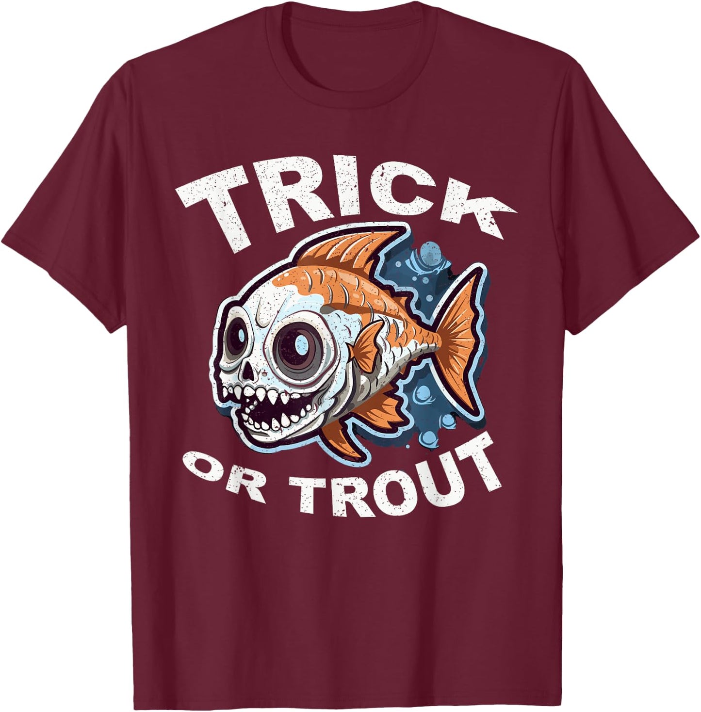 Fish Halloween Fishing Trick Or Treat Spooky Fisherman T-Shirt - T-Shirt | Maroon