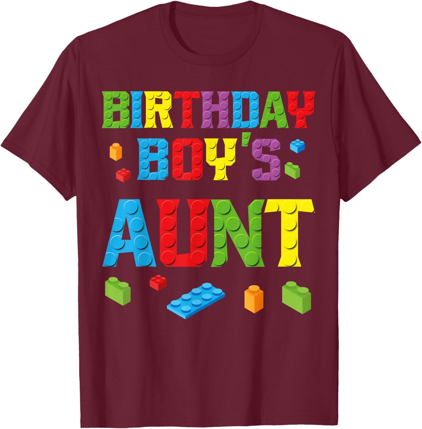 Master Builder Birthday Boy's Aunt Building Bricks Blocks T-Shirt - T-Shirt | Maroon