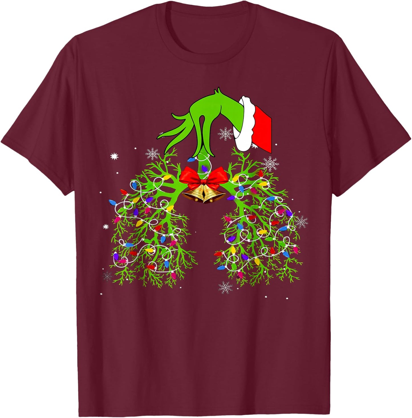 Christmas Nurse, Respiratory Therapist, Lung Xmas Lights T-Shirt - T-Shirt | Maroon