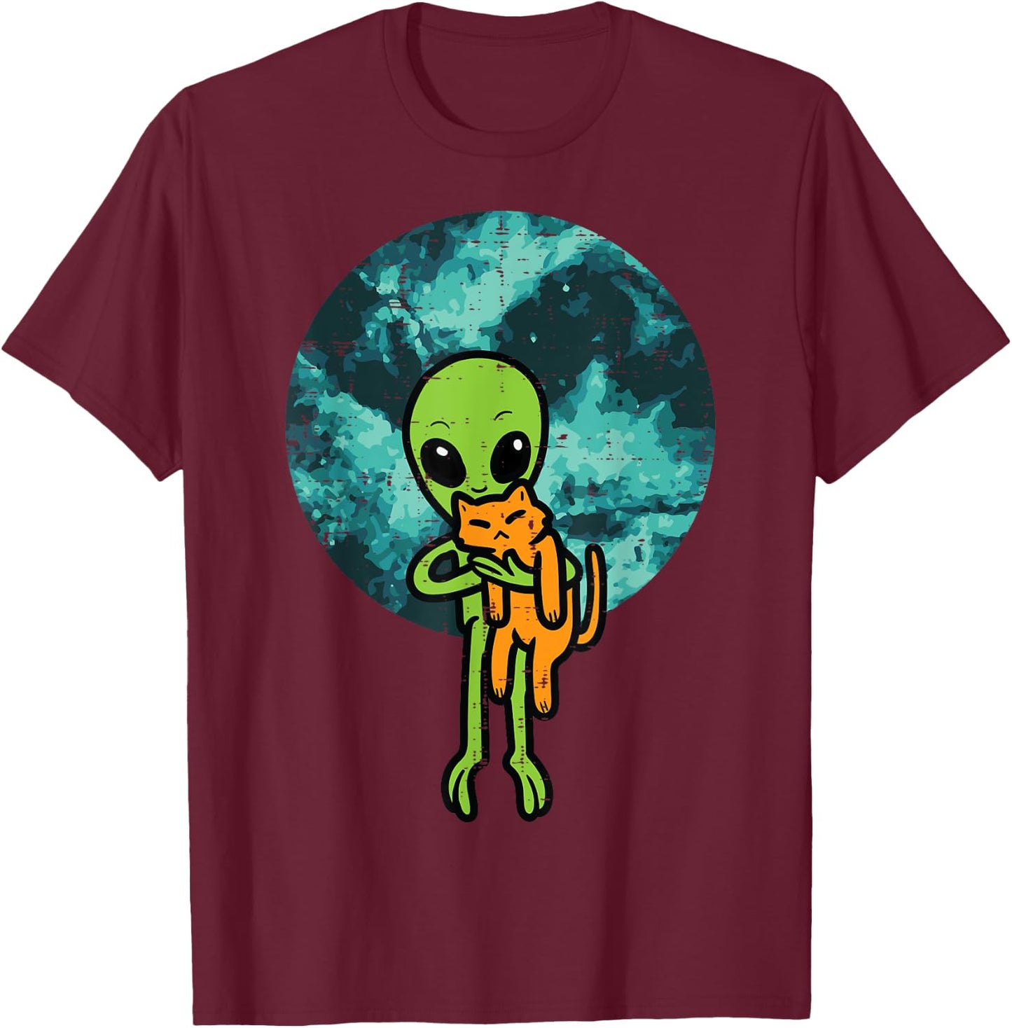 Alien And Cat Funny UFO Space Feline Pet Owner Men Women Kid T-Shirt - T-Shirt | Maroon