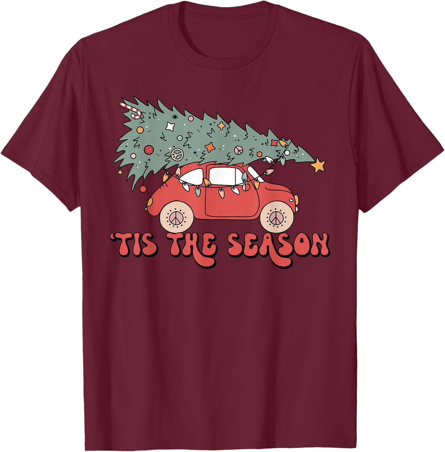 Tis' the Season Christmas Red Truck Matching Pjs Pajamas T-Shirt - T-Shirt | Maroon