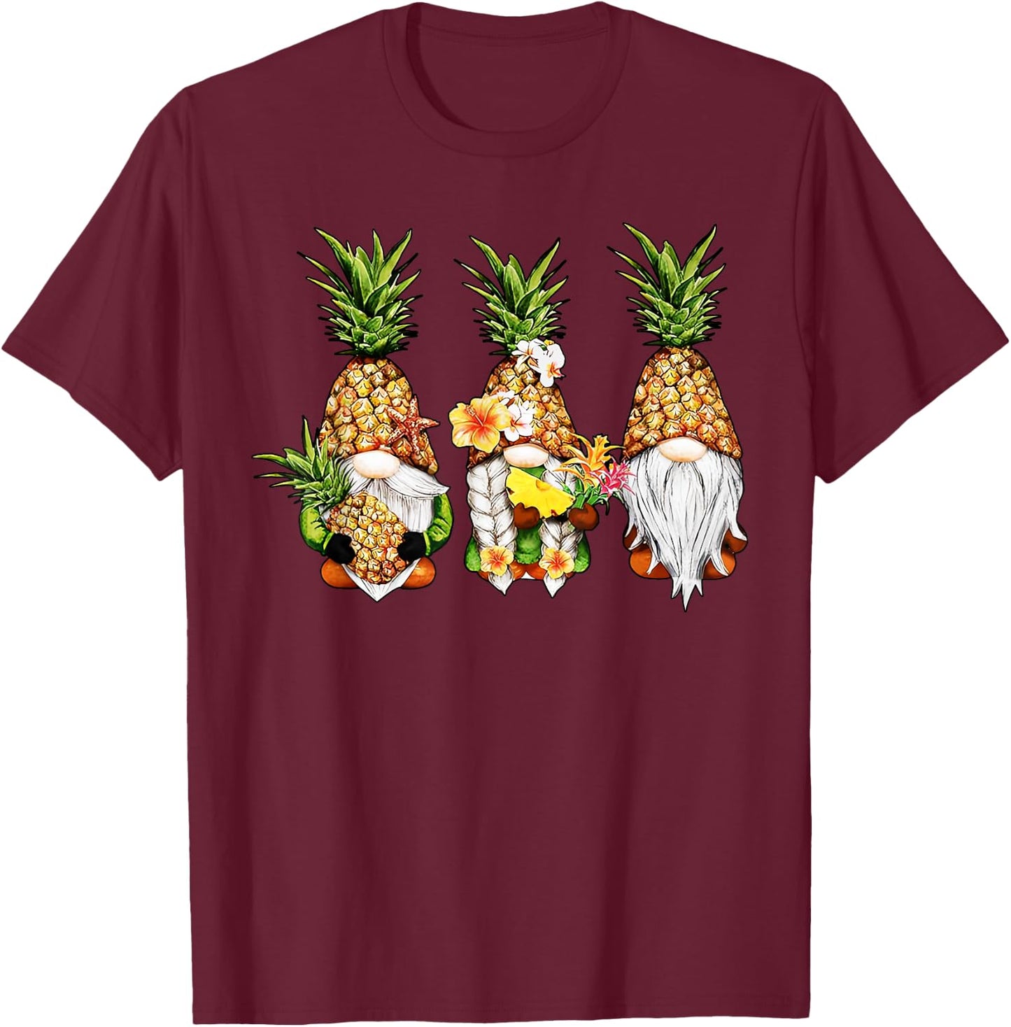 Pineapple Gnomes Beaches Summer Aloha Hawaii Hawaiian Women Girls Kids T-Shirt - T-Shirt | Maroon