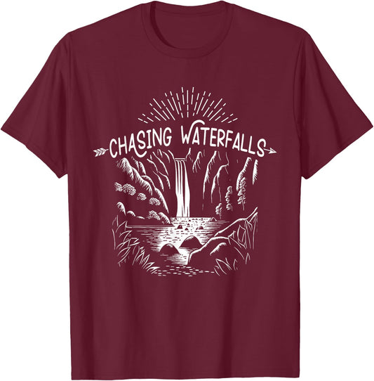 Hiking Chasing Waterfall Hikers Nature Lover T-Shirt - T-Shirt | Maroon