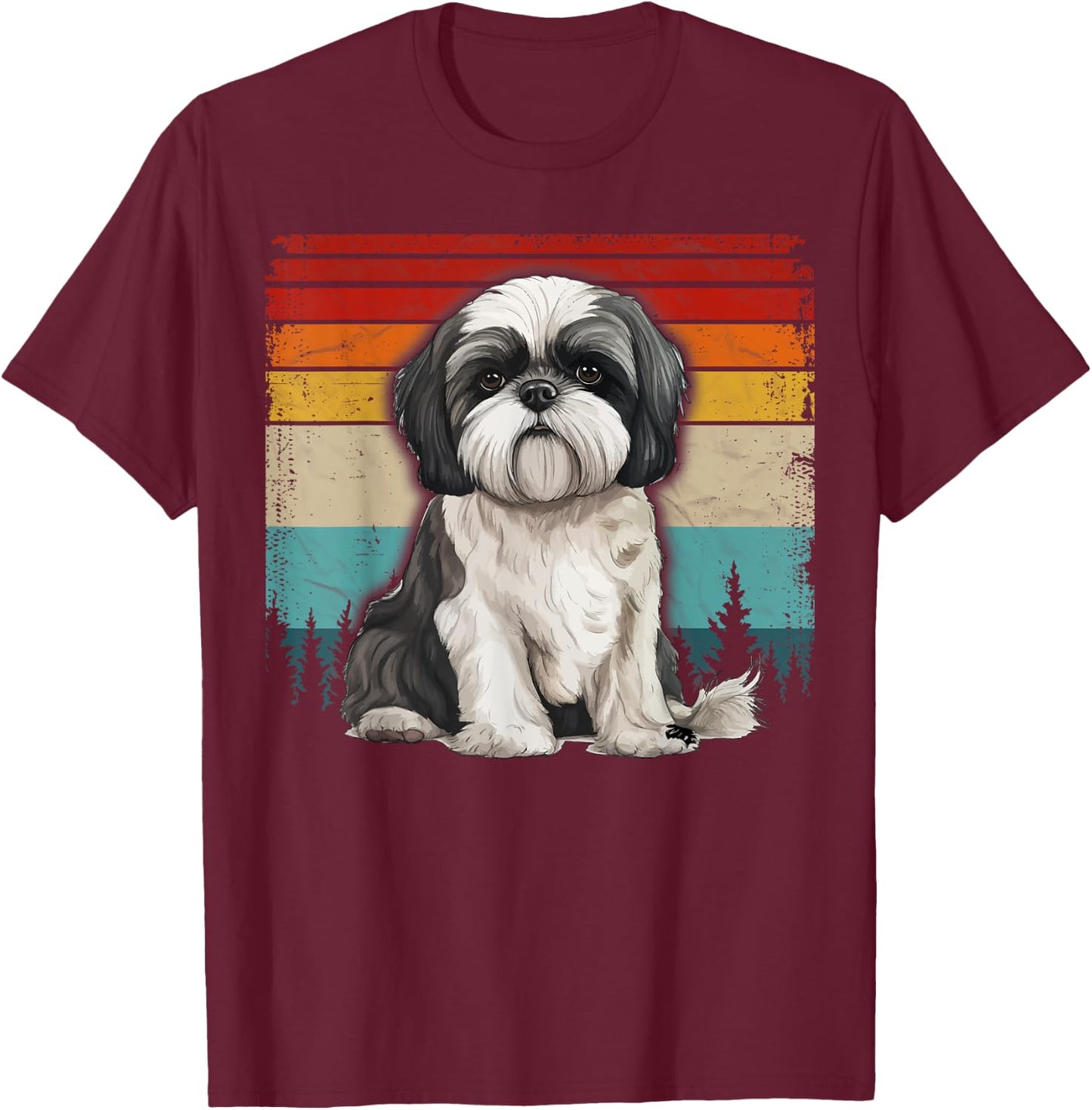 Shih Tzu Dog Vintage Style Distressed Retro Shih Tzu Women Kids T-Shirt - T-Shirt | Maroon