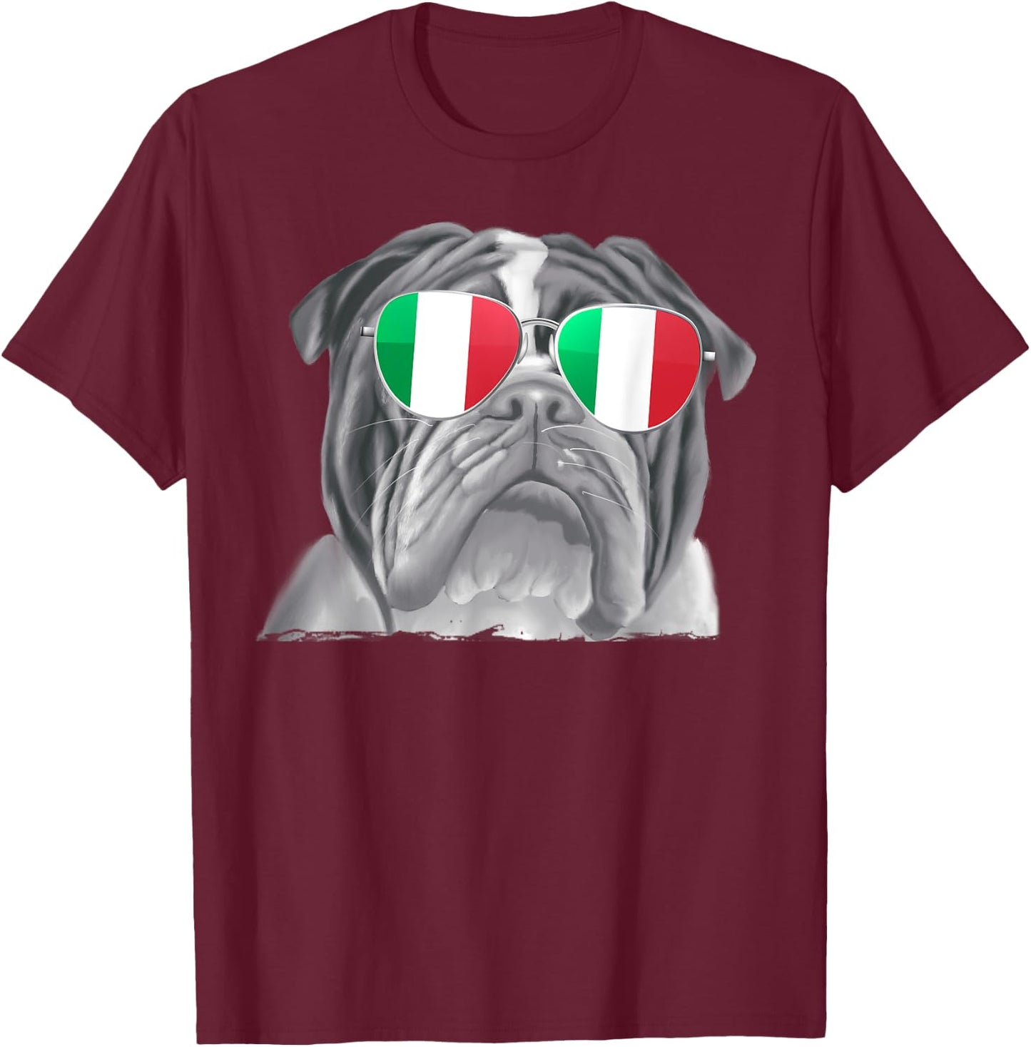 Bulldog Dog Italy Flag Sunglasses T-Shirt - T-Shirt | Maroon