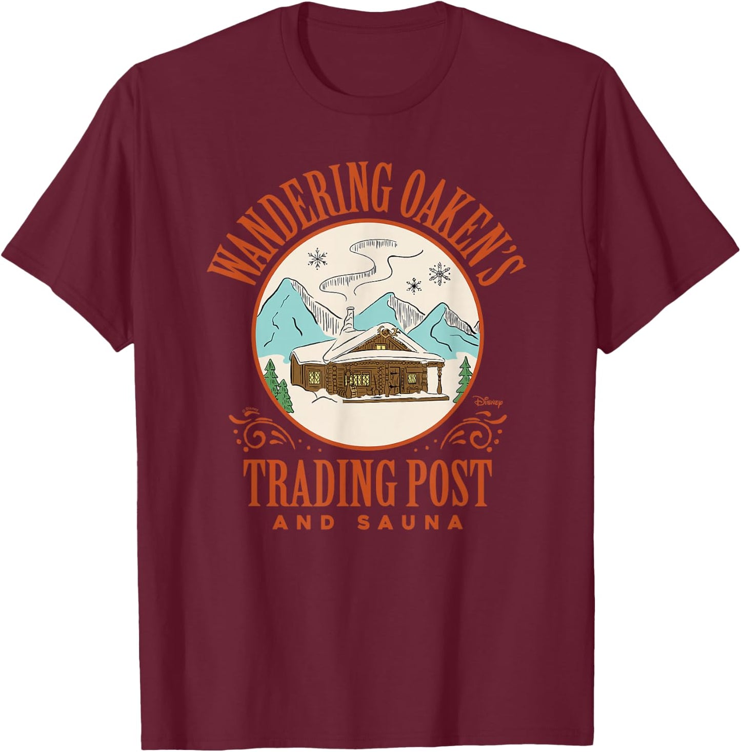 Frozen - Wandering Oaken's Trading Post & Sauna T-Shirt - T-Shirt | Maroon