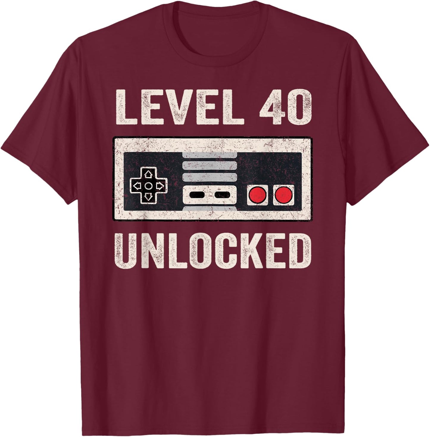 Level 40 Unlocked Video Gamer 40th Birthday Gift T-Shirt - T-Shirt | Maroon
