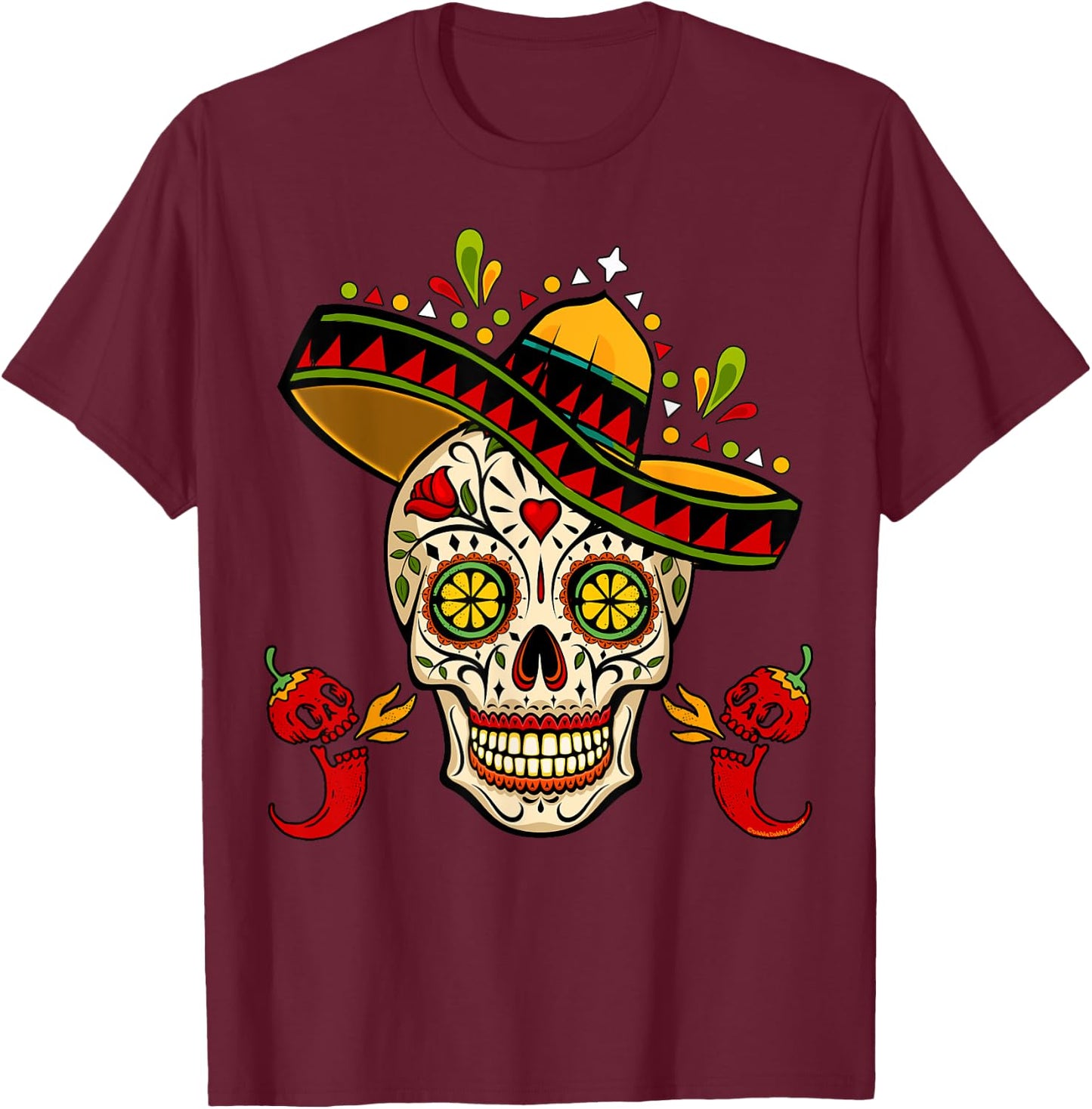 Cinco de Mayo Mexican Fiesta Sugar Skull Cinco de Mayo T-Shirt - T-Shirt | Maroon