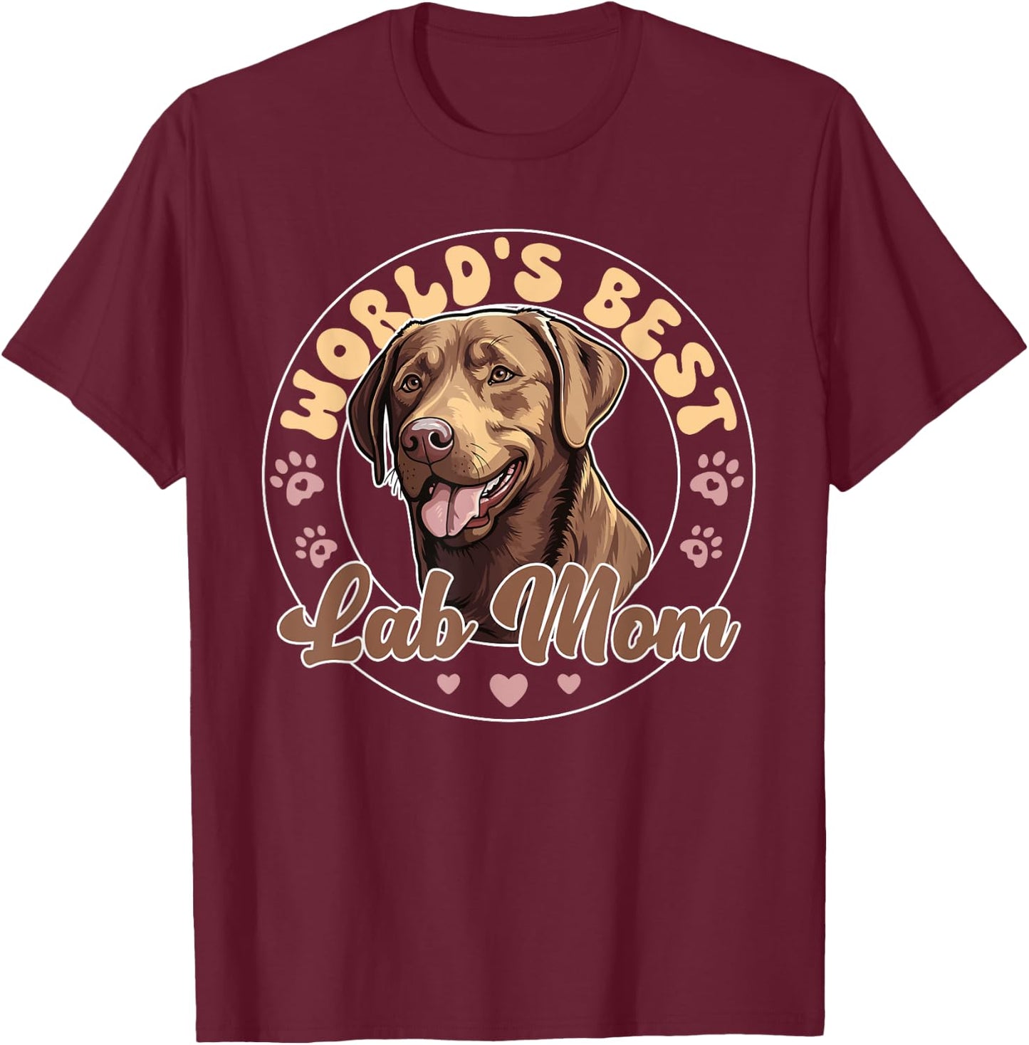 Retro Lab Dog Labrador Retirever Groovy World's Best Chocolate Lab Mom T-Shirt - T-Shirt | Maroon