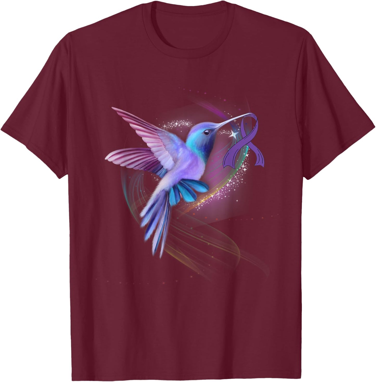 Hummingbird Purple Ribbon Pancreatic Cancer Awareness Month T-Shirt - T-Shirt | Maroon