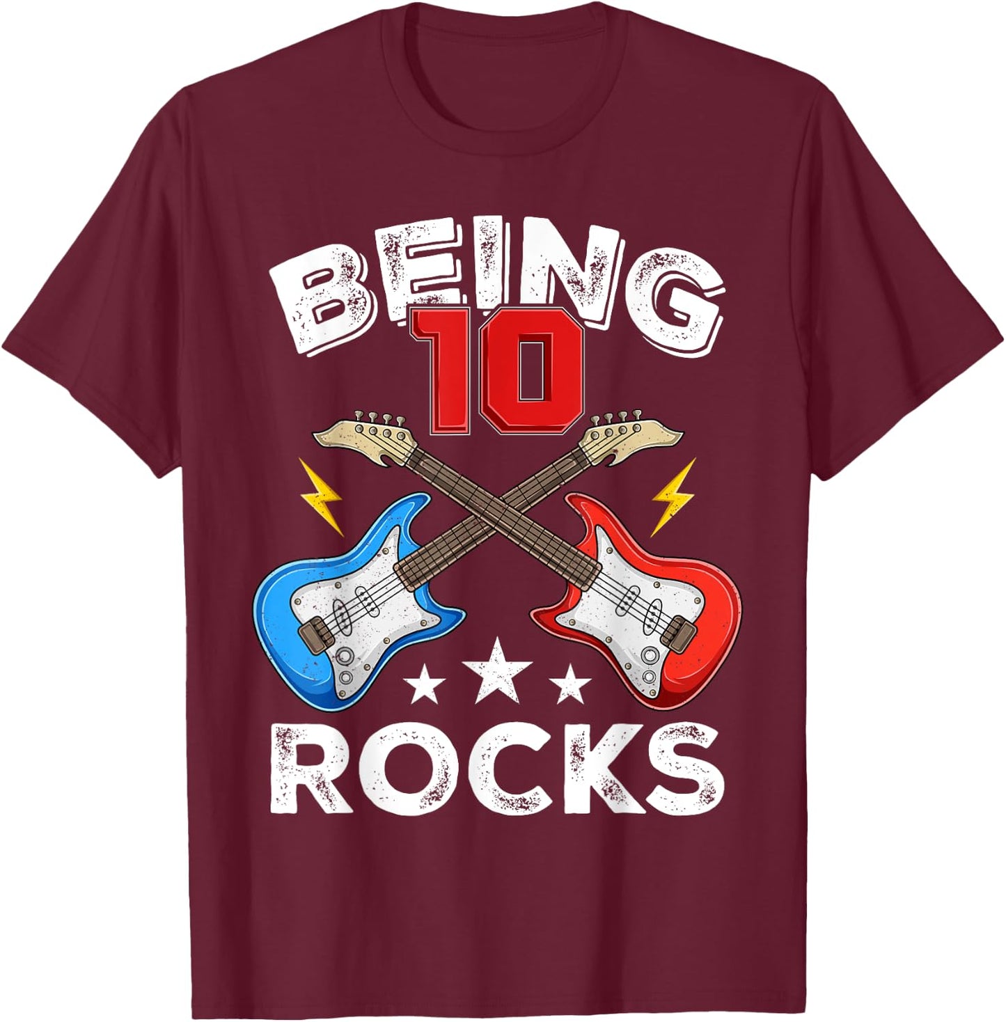 Being 10 Rocks Ten Years Old Boys Girls Guitar 10th Birthday T-Shirt - T-Shirt | Maroon