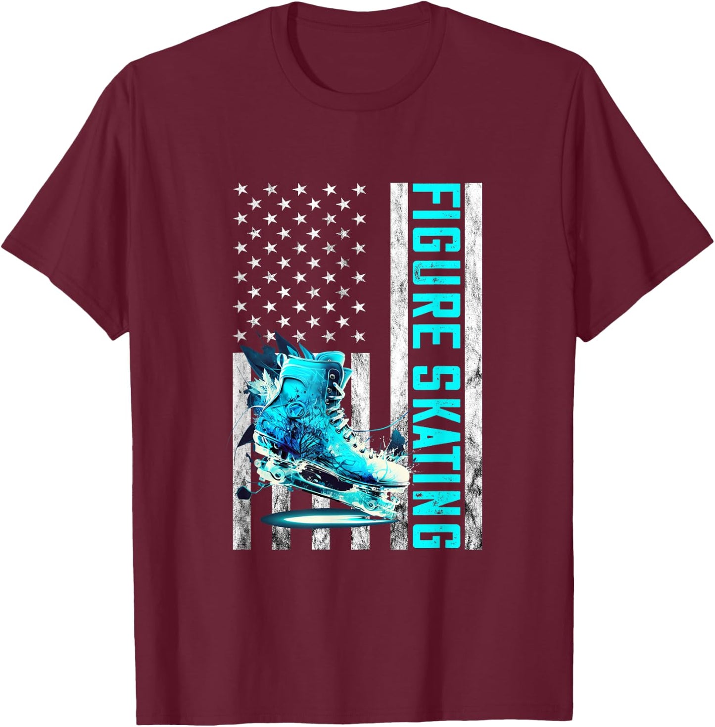 Figure Skating Vintage America USA Flag Shoe Figure Skater T-Shirt - T-Shirt | Maroon