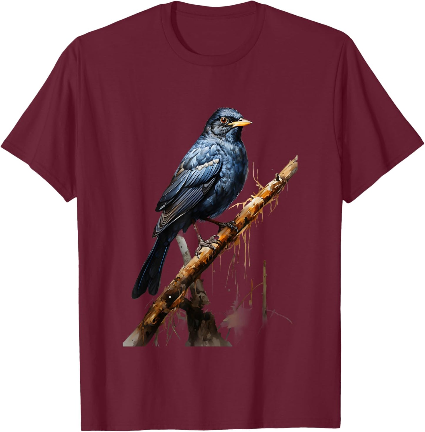 Realistic Blackbird Gift Nature Trees Birds T-Shirt - T-Shirt | Maroon