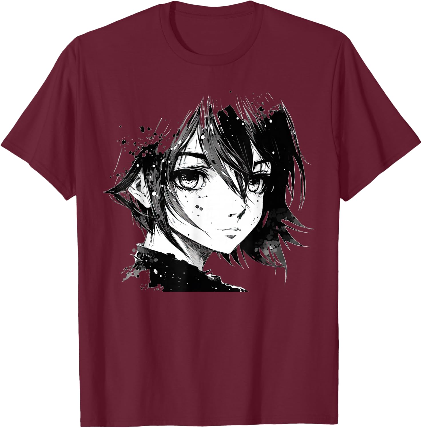 Anime Girl Anime Eyes Ink Art Sketch Drawing for Girls Teens T-Shirt - T-Shirt | Maroon