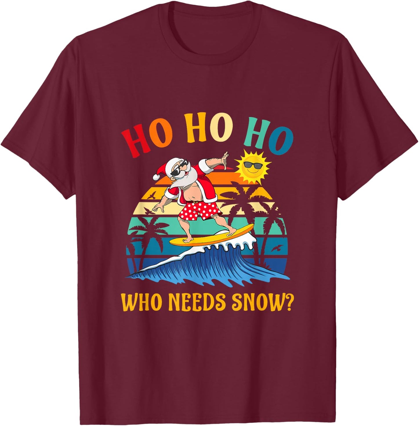 Funny Santa Surfing Summer Beach Vacation Women Kids T-Shirt - T-Shirt | Maroon