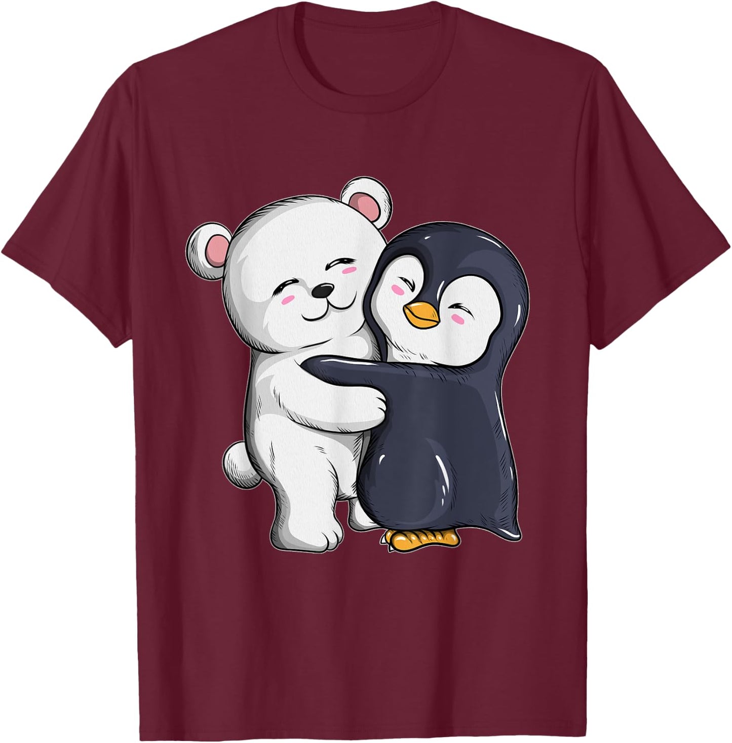 Cute Polar Bear Penguin Hugs Hugs Penguins Polar Bears T-Shirt - T-Shirt | Maroon