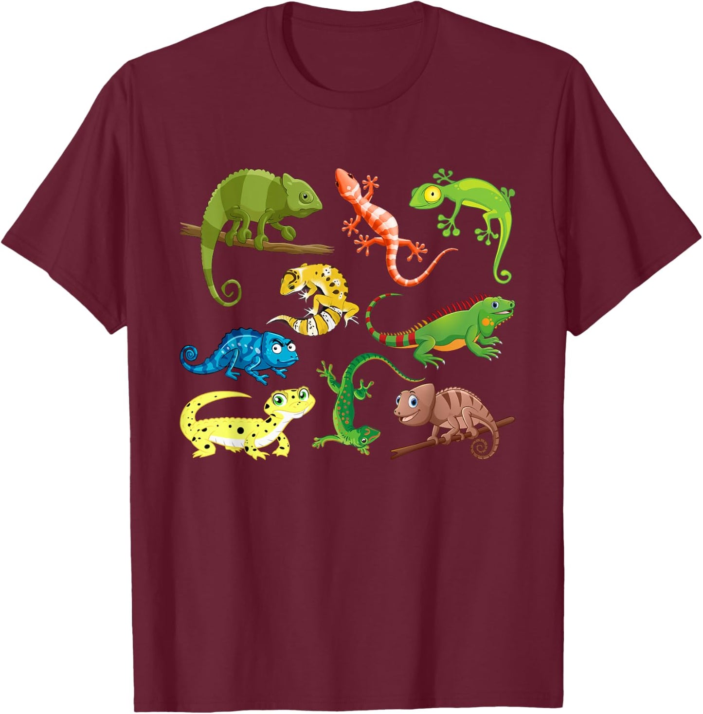 Lizards Collage Reptile Types Of Lizards Cool Lizards Lover T-Shirt - T-Shirt | Maroon