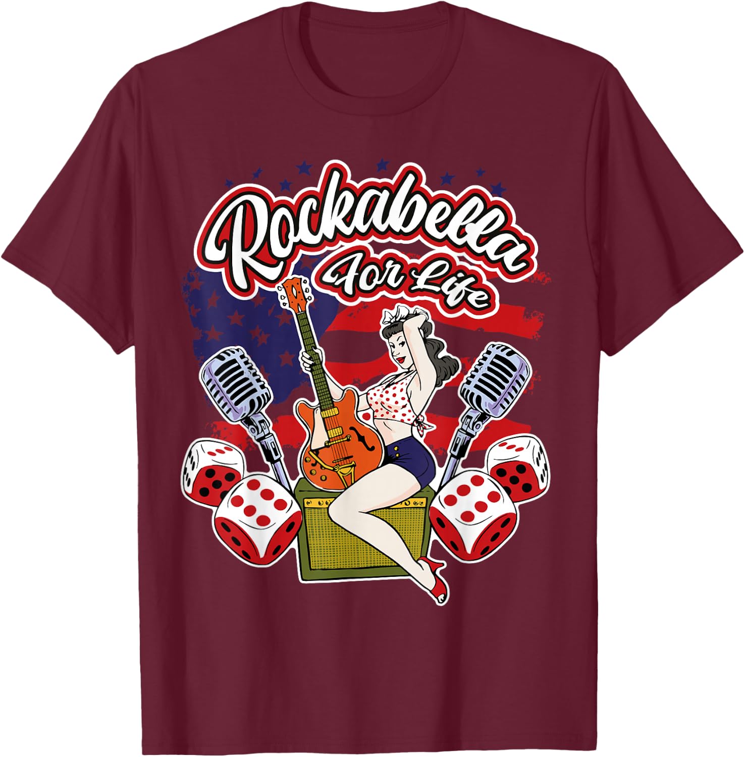 Old School Hipster 1950s Pinup Rocknroll Rockabilly T-Shirt - T-Shirt | Maroon