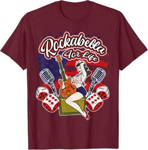 Old School Hipster 1950s Pinup Rocknroll Rockabilly T-Shirt - T-Shirt | Maroon