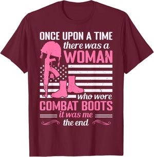 Woman Who Wore Combat Boots Funny Female Veteran Mom Grandma T-Shirt - T-Shirt | Maroon