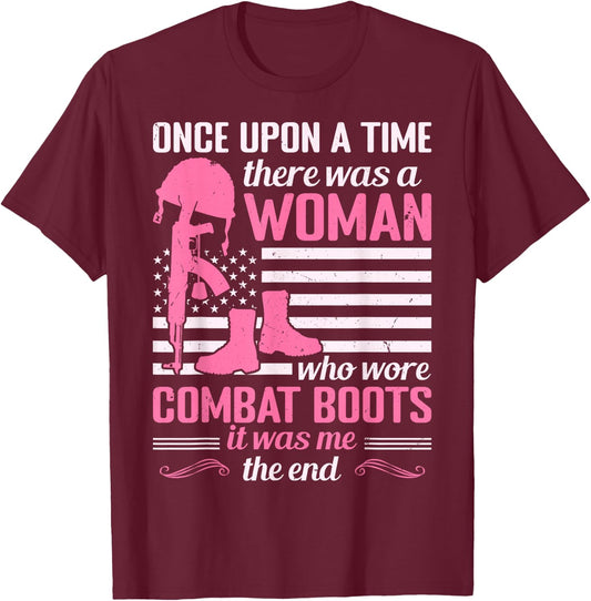 Woman Who Wore Combat Boots Funny Female Veteran Mom Grandma T-Shirt - T-Shirt | Maroon