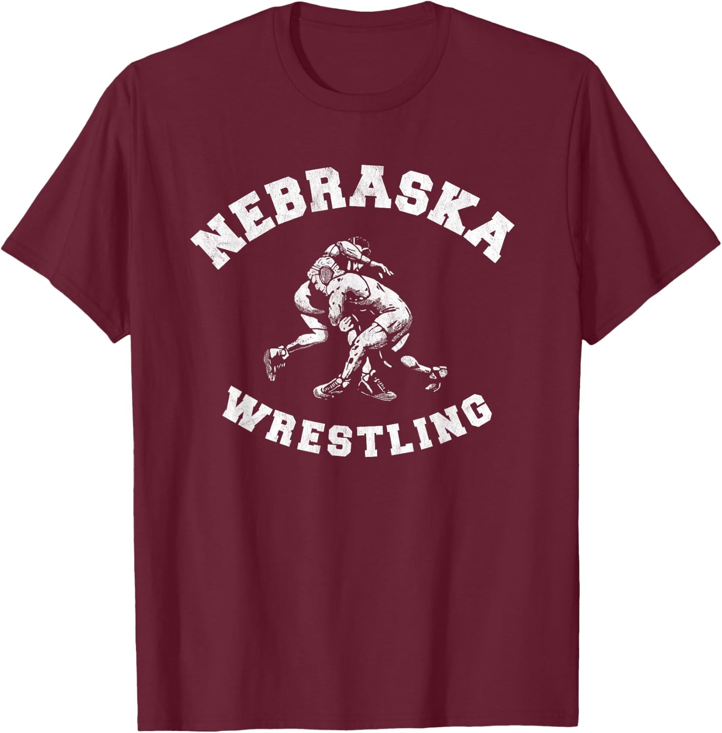 Nebraska Wrestling 80s Distressed Retro Freestyle Wrestlers T-Shirt - T-Shirt | Maroon
