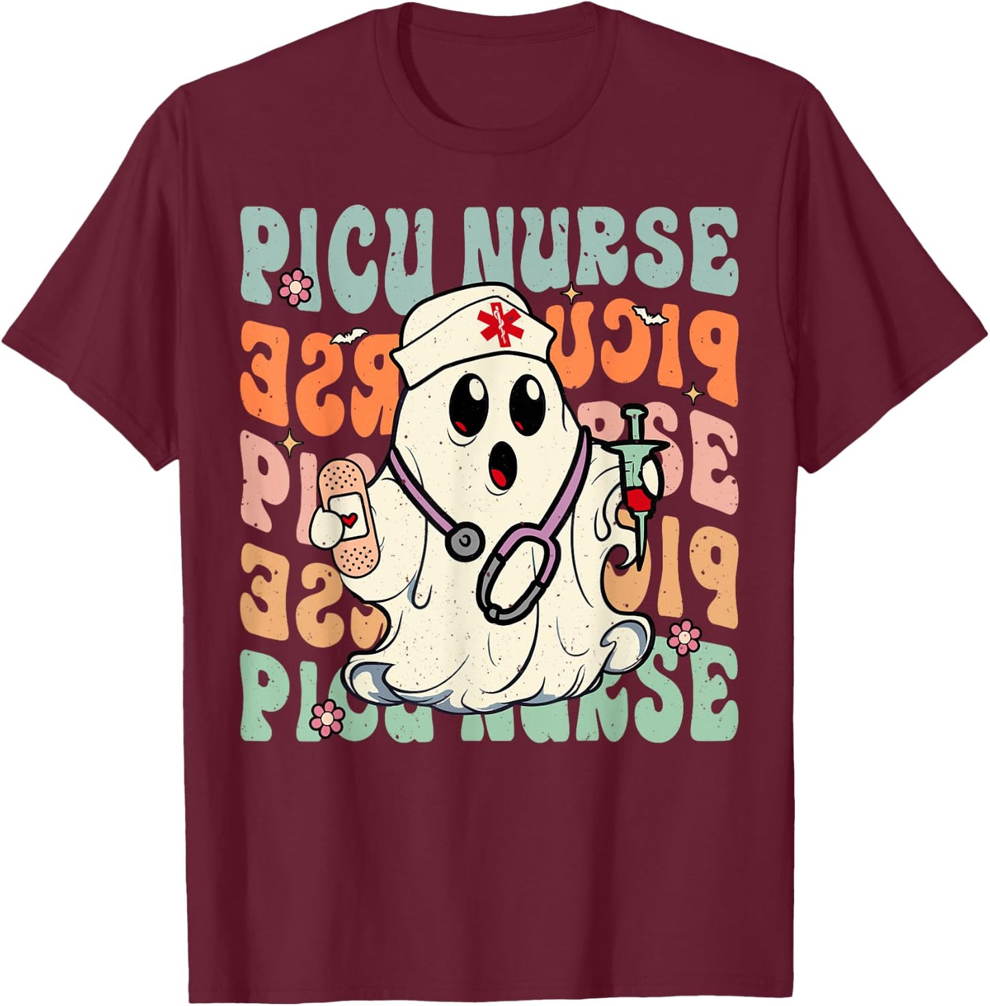 Groovy PICU Nurse Halloween Costume Peds Nurse T-Shirt - T-Shirt | Maroon
