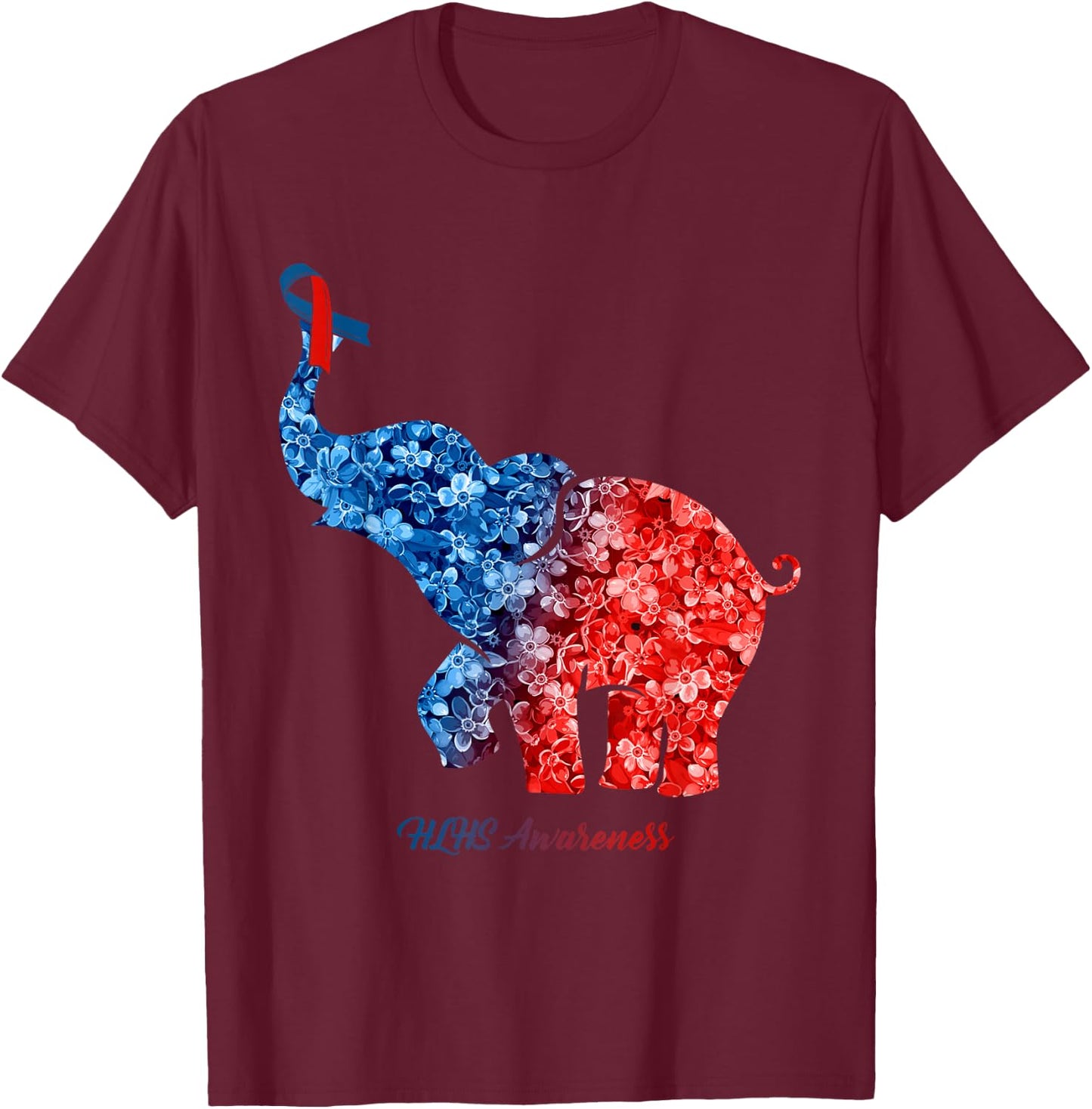 Elephant With Flower HLHS Awareness Ribbon T-Shirt - T-Shirt | Maroon