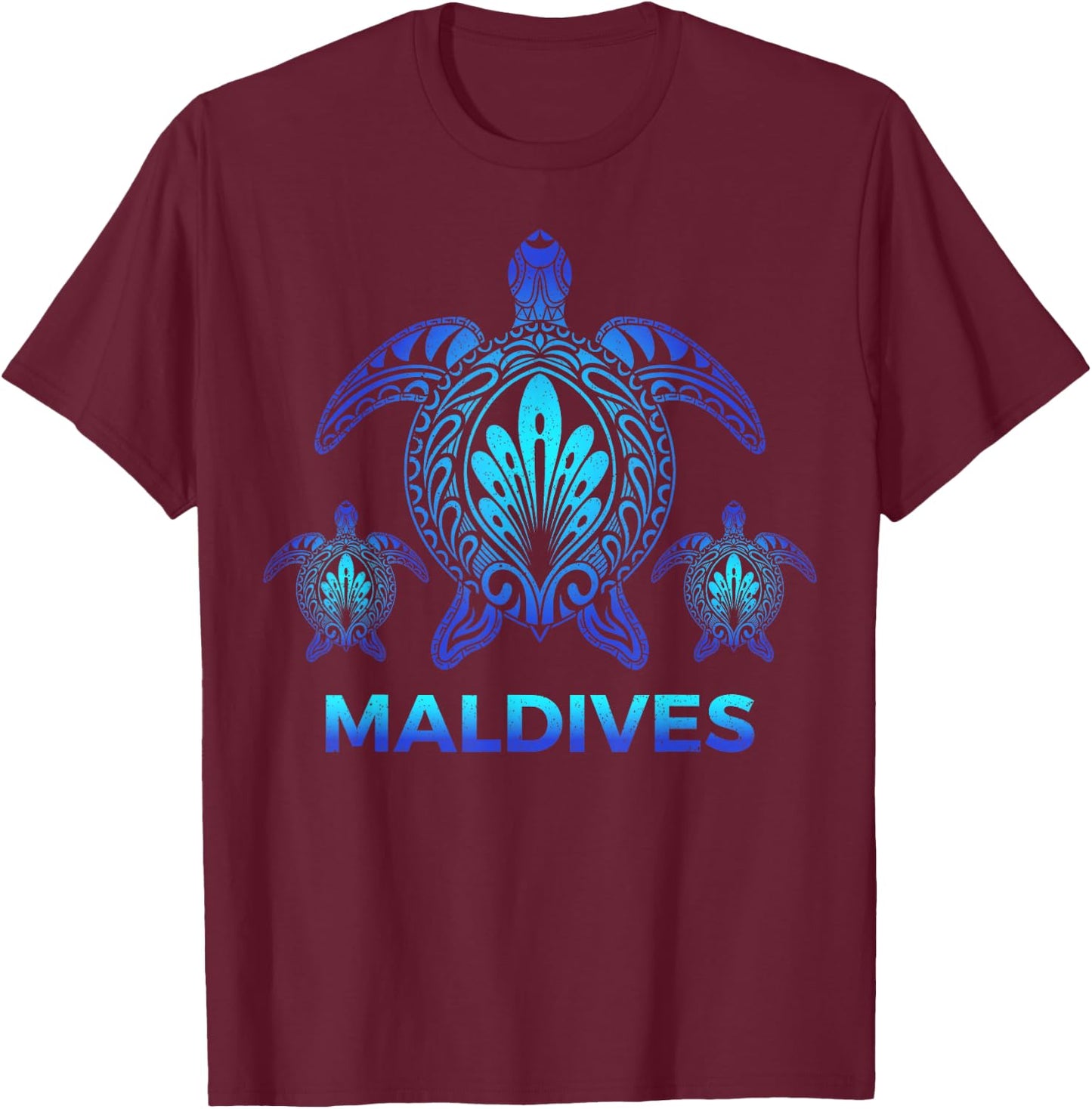Vintage Maldives Ocean Blue Sea Turtle Souvenirs T-Shirt - T-Shirt | Maroon