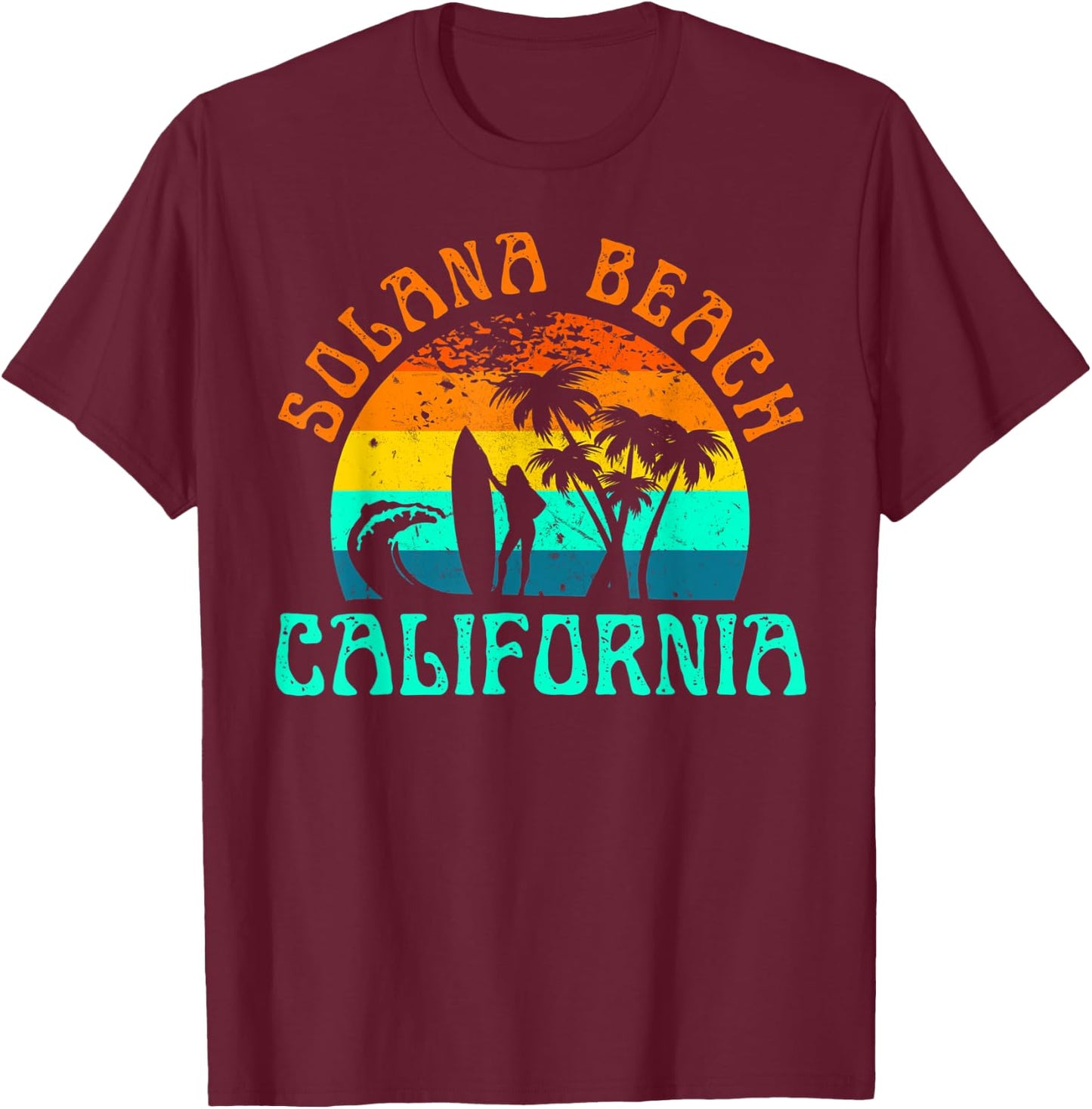 Solana Beach California Surf Summer Vacation Vintage T-Shirt - T-Shirt | Maroon