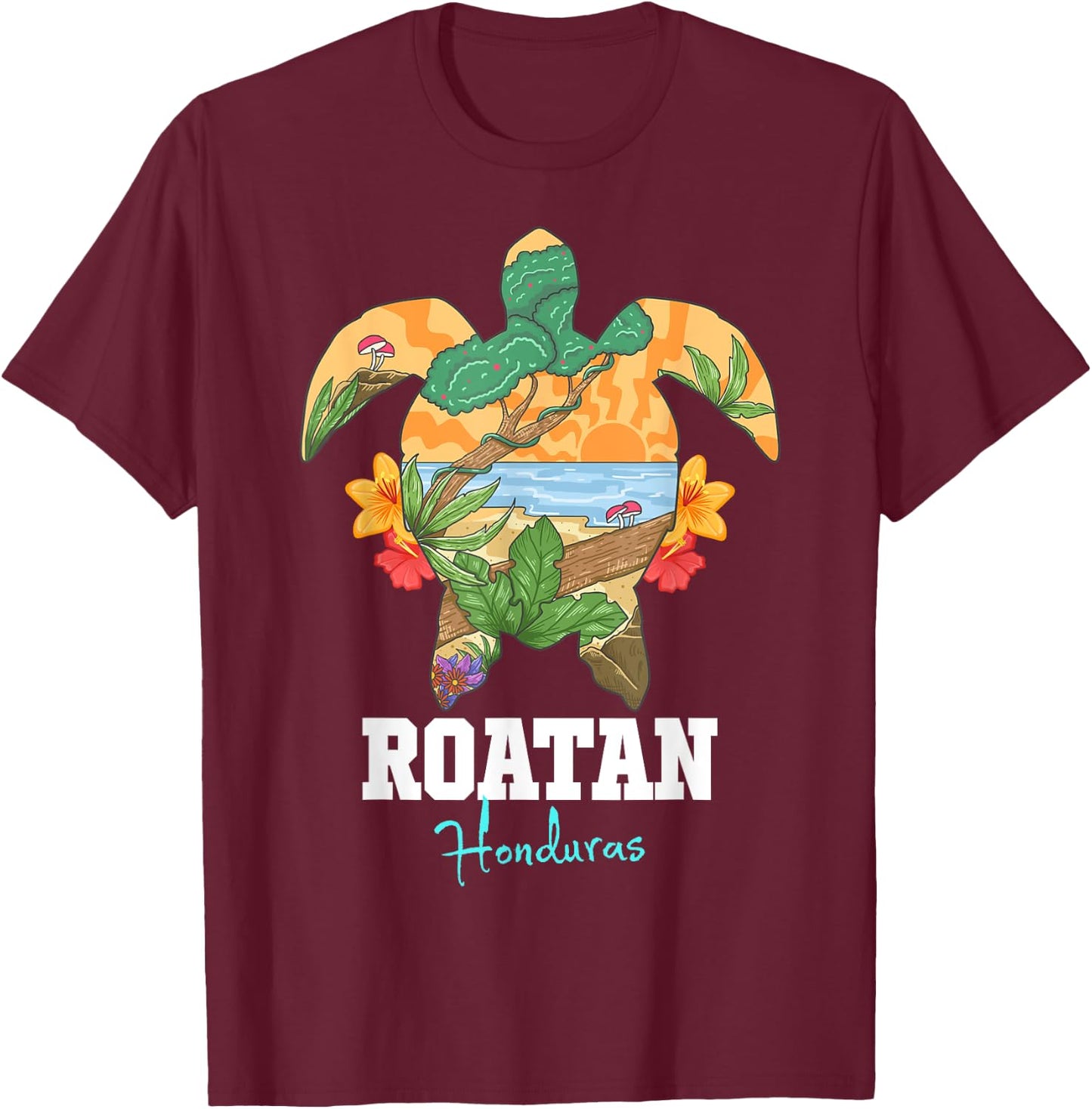 Roatan Bay Islands Honduras Turtle Souvenir T-Shirt - T-Shirt | Maroon