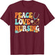 Peace Love Nursing Groovy Nurse Women Girls T-Shirt - T-Shirt | Maroon