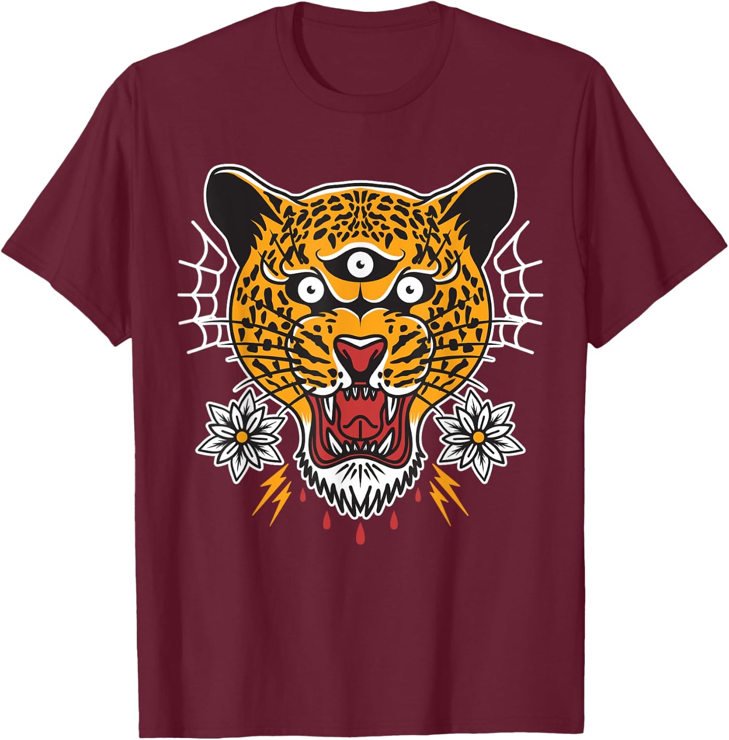 Vintage American Traditional Tattoo Flash Ink Trendy Jaguar T-Shirt - T-Shirt | Maroon